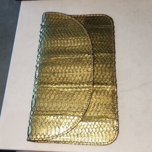 Neiman Marcus NEW  genuine python  gold clutch generous size  phone lipstick key
